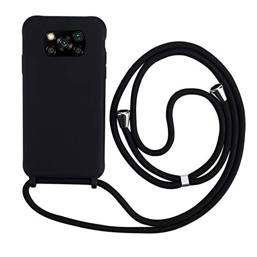 2Ndspring Cover Con Collana Compatibile Con Xiaomi Mi Poco X3 Nfc,Case Con Laccio Per Il Collo Custodia Con Cordino,Soft Silicone Nero