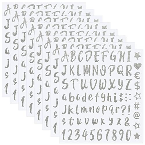 Adesivi Con Lettere Glitterate, 8 Fogli 640Pezzi Adesivi Alfabeto Adesivi Numeri Lettere Autoadesivi Adesivi Numeri Di Cassetta Postale Numeri Alfabet