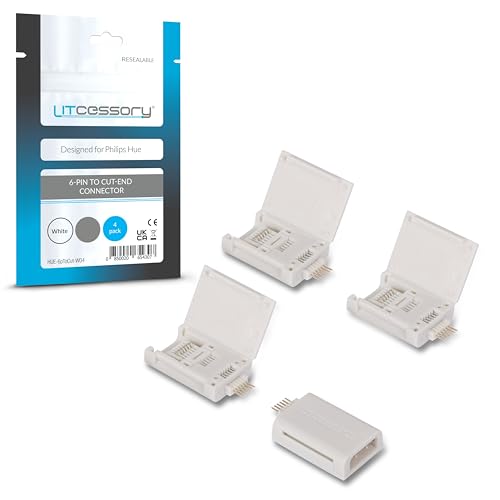Litcessory Connettore Da 6-Pin A Tagliare-Fine Per Philips Hue Lightstrip Plus (4 Pezzi, Bianco - Micro 6-Pin V4)