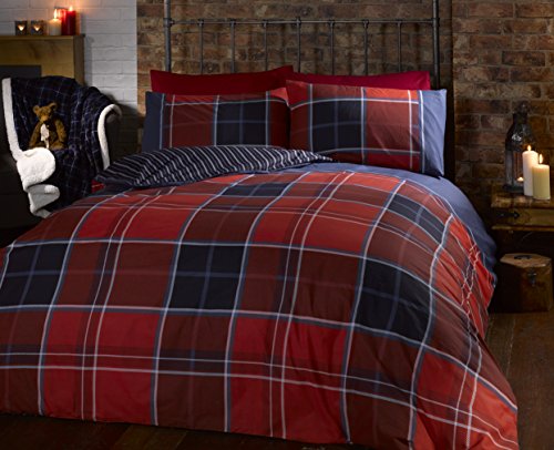 Argyle - Set Di Biancheria Da Letto King-Size, Con Copripiumino Matrimonialee 2;Federe Double-Face, Motivo In Tartan Scozzese, Colore: Rosso