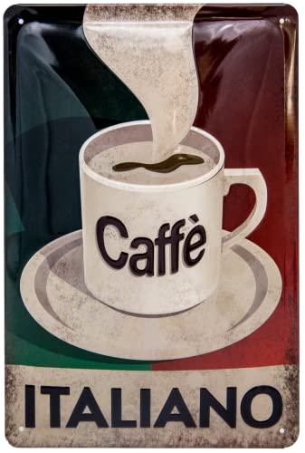Caffè Italiano – Targa In Metallo Retrò – Vintage Caffè, Cucina Denko, Targa In Lamiera D'Acciaio Goffrata Di Alta Qualità, Effetto 3D, 30 X 20 Cm