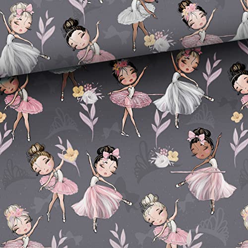 Herz Stoffe Österreich Cotone Da Bambina 0,5 M | Ballerina Su Grigio | Pretagliato