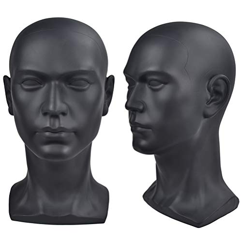 Davinona Testa Di Manichino Da Uomo Per Esposizione Cuffie, Cappelli, Parrucche E Gioielli, Colore: Nero Lucido