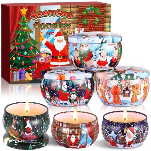 Amzeeniu Candele Profumate Natalizie,6 Pezzi Candele Profumate Regalo Set Cera Di Soia Naturale Candele Aromaterapia,Decora Il Natale Compleanno La Fe