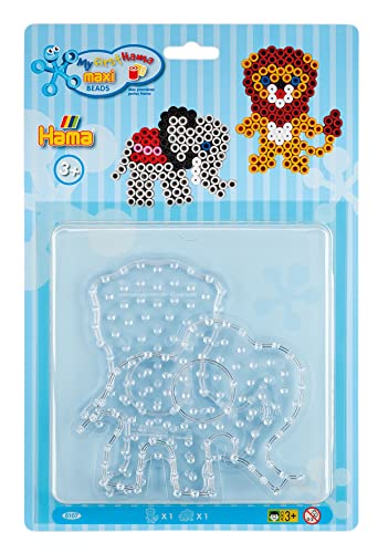 Hama - Blister 2 Piastre: Leone E Elefante: Per Perline Da Stirare Taglia Maxi - Tempo Creativo