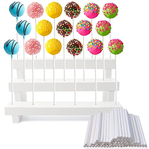 Supporto Per Cake Pop, Supporto Per Lollipop, 3 Livelli, In Legno, 17 Fori, Per Tavolo Da Dessert, Compleanno, Halloween, Natale, Colore Bianco (4 Mm)