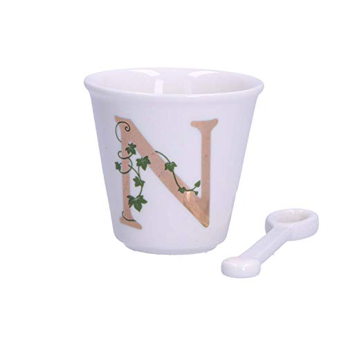 La Porcellana Bianca - Bicchierino Lettera N Con Cucchiaino - Arredo Casa, Cucina - Linea Unico - Idea Regalo - Porcellana - 75 Cc; Ø 6,7; H6 Cm