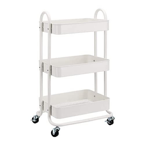 Amazon Basics - Carrello Con Ruote A 3 Scomparti, Bianco