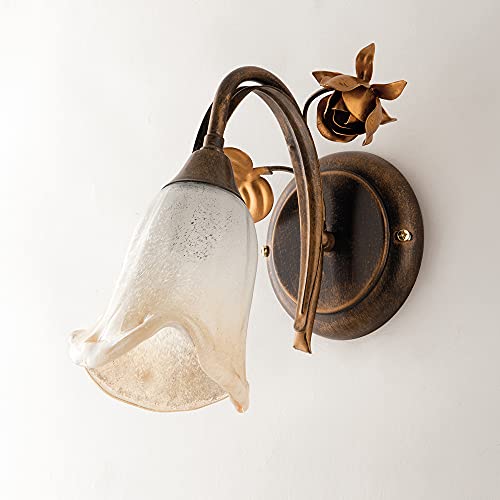Applique Classico Arte Povera 1 Luce Ferro Battuto Marrone E Oro Serie Cestino