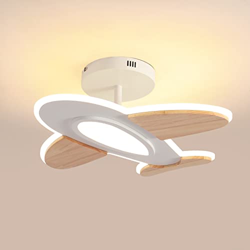 Lampada Da Soffitto A Led Da 35 W Per Pamera Dei Bambini, A Forma Di Aeroplano, Dimmerabile, Con Telecomando, 50 X 45 Cm,2700-6500 K,Bianco E Legno Ac