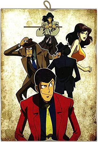 Kustom Art Quadro Quadretto Stile Vintage Serie Lupin Iii Personaggi Principali Da Collezione Stampa Su Legno 30X40 Cm. Made In Italy - Idea Regalo