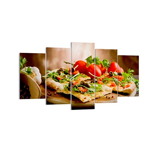 Quadri Moderni Soggiorno Pizza Vegetariano Italia Cibo Quadro Su Tela 160X85Cm Stampe Da Parete Camera Da Letto Cucina 5 Pezzi Wall Art Canvas Grandi