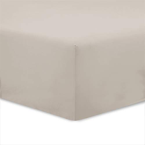 Vision - Set Di 2 Lenzuola 90 X 200 Cm, Colore: Beige, 100% Cotone: 57 Fili, 4 Angoli Elastici, Angolo Da 30 Cm.
