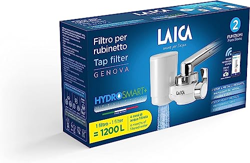 Laica R20A Filtro Rubinetto Genova, Con Sistema Filtrante Hydrosmart+ Metal Stop, 1200 L Di Acqua Filtrata, Adattatori Per Rubinetto Inclusi, Made In