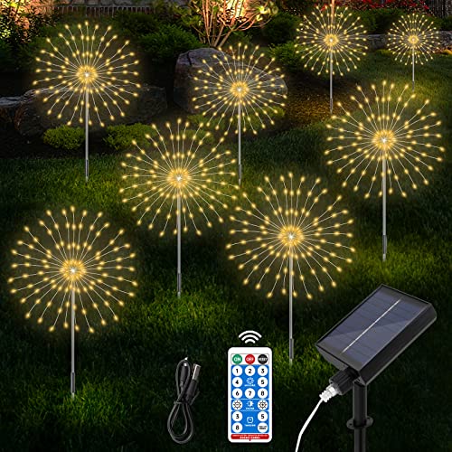 Aourow Lampade Solari Da Giardino,8 Pz Luci Solari Giardino Con 8 Modalità&4 Livelli Di Luminosità,Ip65 Impermeabile Luci Fuochi D'Artificio Per La De