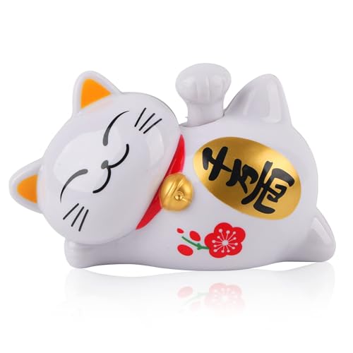 Herchr Gatto Giapponese Maneki Neko,Gatto Cinese Portafortuna Con Zampa Mobile,Gatto Fortunato Lucky Cat Figurine,Solare Maneki Neko Originale,Giappon