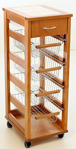 Carrello Vesuvio Salvaspazio Con Ruote E Piano In Mattonelle E Cassetto Rovere