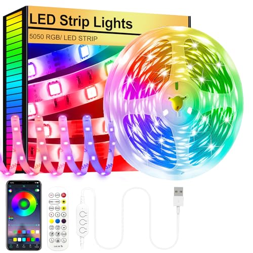 Fupt Striscia Led Tv Retroilluminazione, 10M Usb Striscia Led Rgb Con App Control Y Mando A Distancia,Luci Led 16 Colorate E 4 Modalità Dinamiche Per