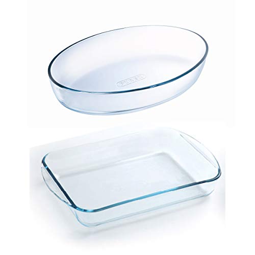 Pyrex Ovale Per Arrosti Set (2 Pezzi: 30 X 21 Cm & Rettangolare: 35 X 23 Cm)