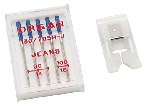 Alfa - Set Accessori Da Cucito Speciale Per Jeans, Con Aghi, Piedino Premistoffa In Teflon, Accessorio Per Macchina Da Cucire, In Acciaio Inox