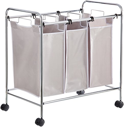 Amazon Basics Rettangolare Carrello Raccogli Biancheria Con 3 Sacchi, Grigio