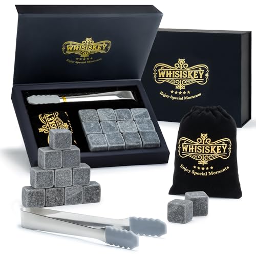 Whisiskey - Set Di Pietre Per Whisky - Set Di Accessori Per Whisky - Regalo Uomo - Regali Per Uomini - Set Include 12 Cubetti Di Ghiaccio Riutilizzabi