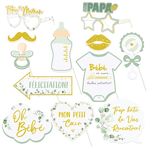 12 Pz Accessori Photo Booth Baby Shower Carta Scritte Francese Occhiali Festa Future Maman Decorazione Baby Shower Gadget Compleanno Gender Reveal Nas