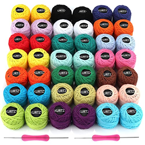 Kurtzy Gomitoli Cotone Per Uncinetto Set (42 Filati) - 2 Uncinetti Inclusi (1 Mm E 2 Mm) - Peso Per Uncinetto (5 G) - Lunghezza Totale Filo Per Uncine