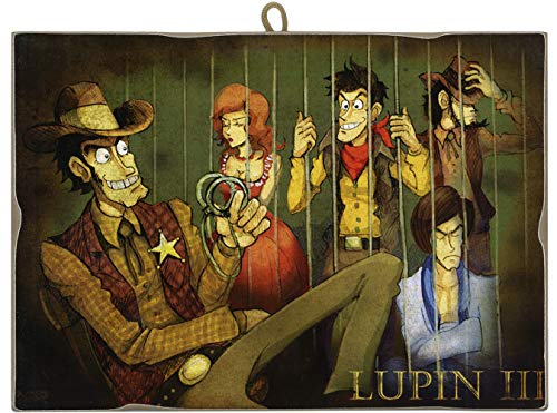 Kustom Art Quadro Quadretto Stile Vintage Serie Lupin Iii Dietro Le Sbarre Da Collezione Stampa Laser Su Legno Alta Qualità Made In Italy - Idea Regal