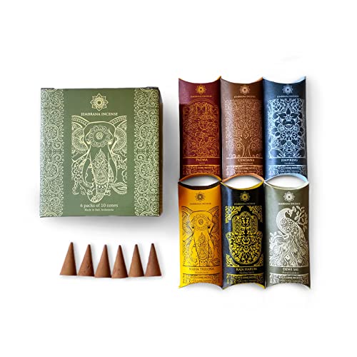 Jembrana Incense - Coni Di Incenso Jembrana - Mescola 6 Profumi (60 Coni In Totale), 10 Coni Ciascuno Di Lotus (Padma), Legno Di Sandalo, Gardenia, Ma