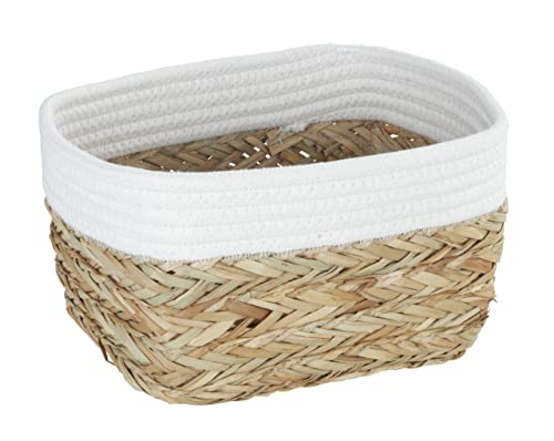 Wenko Cestello Portaoggetti Rika M, Cestello Decorativo Per Piccoli Accessori In Nardo Naturale Con Contrasti Di Tessuto In Cotone, 80% Fibra Naturale