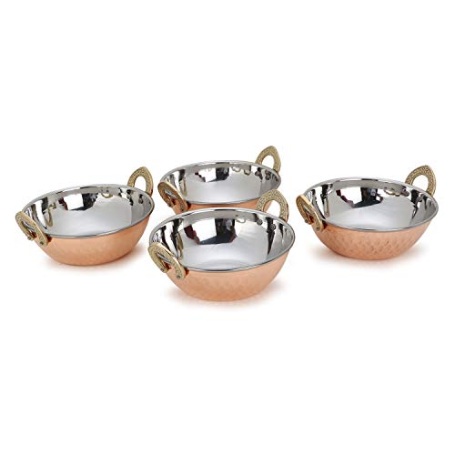 Zap Impex - Set Di 4 Ciotole Indiane In Rame E Acciaio Inox Martellato, Per Piatti Indiani E Porzione Al Curry (13 Cm)