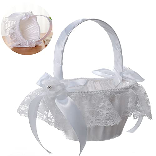 Schneespitze Panier De Mariage Fille,Cestino Porta Petali Matrimonio,Matrimonio Fiori Ragazza Cesto,Decorazione Nozze Forniture Cestino Cerimonia Per