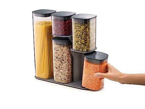 Joseph Joseph Podium - Set Di 5 Barattoli Con Supporto, Contenitori Da Cucina - Grigio