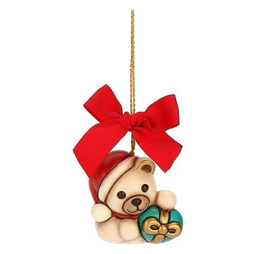 Thun - Addobbo Natalizio Teddy Con Regalo In Ceramica Decorata A Mano, Versione Piccola, Decorazioni Natale Casa, 5X3.8X5.5 Cm H