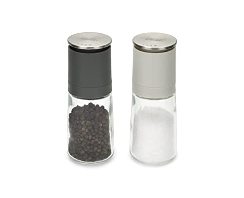 Joseph Joseph Duo Set Con Macina Sale E Pepe Manuale Acciaio Inox, Macinino Invertito In Ceramica Regolabile, Nero/Grigio