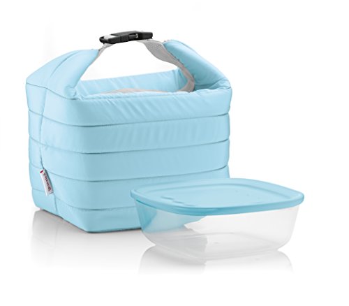 Guzzini Set Borsa Termica Con Contenitore Salvafreschezza On The Go, Blu Opaco, Borsa 22 X 18 X H22 Cm, Contenitore 19.6 X 19.6 X H7 Cm, 1400 Cc