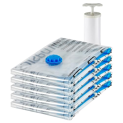 Amazon Basics Sacchetti Sottovuoto Con Pompa A Mano, Cerniera, Misura Grande, Confezione Da 5, Trasparente