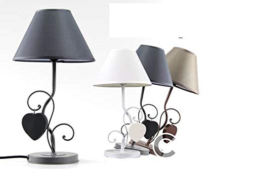 Lampada 35 Cm Da Tavolo Comodino Lumetto Abat Jour Cuore Pendente (Tortora)