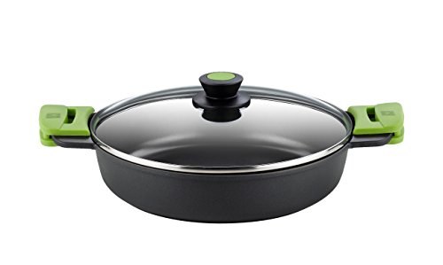 Bra, Prior, Casseruola Bassa Con Coperchio In Vetro E Manici In Silicone, 24 Cm, Nero