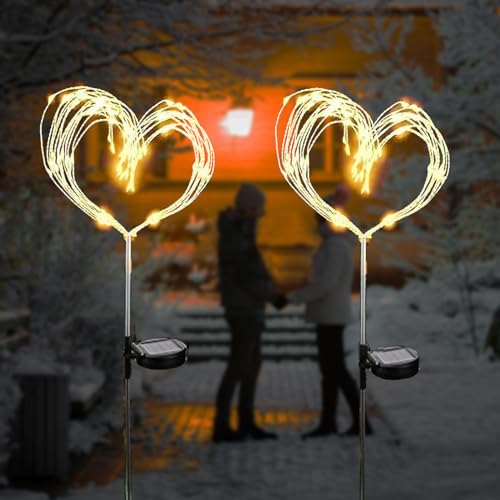 Xrr Luci Solari Giardino Esterno 2 Pezzi 120Leds Luci Solari Fuochi D'Artificio, Solari Giardino Lampade Impermeabile Natale Luci Solari Per Giardino,