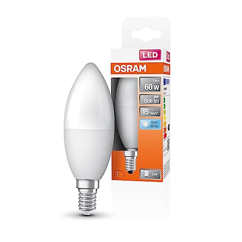 Osram Lampada Led Classica B60 Star Classic B60 Per Base E14, Forma Di Candela, Look Matt, 806 Lumen, Bianco Freddo, 4000K, Sostituzione Di Lampadine