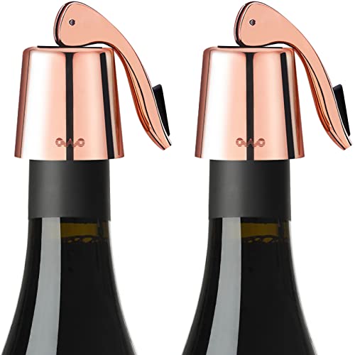 Owo Tappo Vino, Tappi Bottiglie Vino, Conservatore Decorativo Per Vino, Tappo Riutilizzabile, Tappo Per Vino Mantiene Il Vino Fresco (Oro Rosa,2 Pezzi