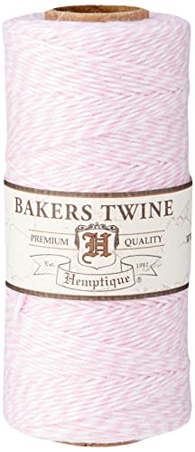 Hemptique - Spago Bakers Twine, Cotone A 2 Capi, Resistenza Media, 125 M, Colori Rosa Chiaro/Bianco