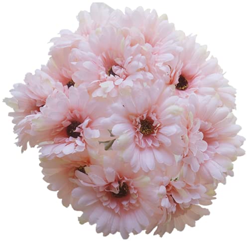 15 Pezzi Di Seta Artificiale Margherita Fiori Di Gerbera, Bouquet Da Sposa Per La Casa, Matrimoni, Feste, Fai Da Te, Centrotavola (Rosa Chiaro)