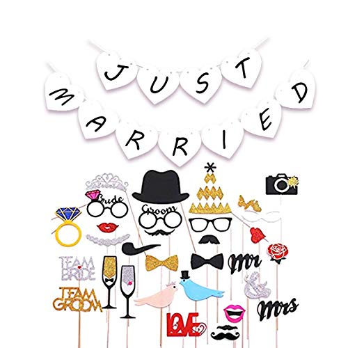 Photobooth Matrimonio, 30 Foto Booth Accessori Photomaton + Banner Just Married. Pronto All'Uso Accessori E Decorazione Fotografia