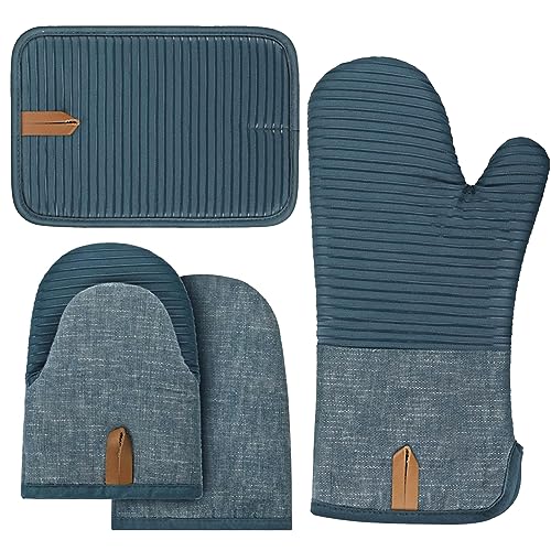4 Pezzi Guanti Da Forno, Guanti Da Cucina Resistenti Al Calore E Set Di Presine Da Cucina, Set Di Guanti Da Forno Resistenti Al Calore Extra Lunghi Co
