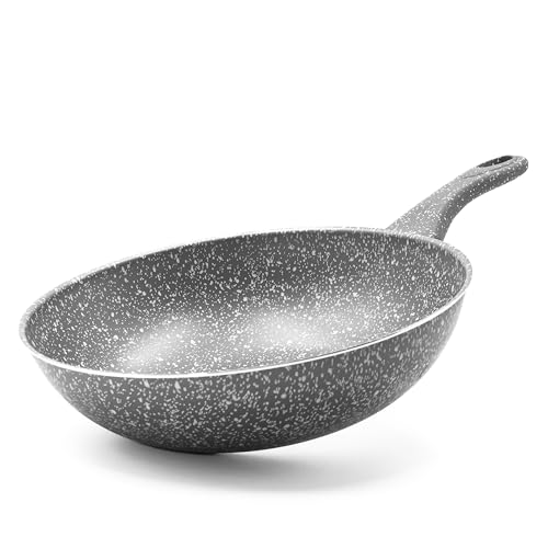 Zanetti - Pietra Rara, Padella Da Wok In Alluminio Effetto Pietra, Manico Soft Touch, Diametro 28 Cm, Made In Italy