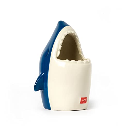 Legami - Portapenne In Ceramica, Desk Friends, 12,5 X 7,5 Cm, Tema Shark, Da Scrivania, Dipinti A Mano