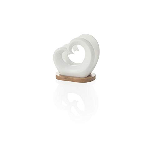 Brandani 54145 Portatovaglioli Doppio Cuore In Porcellana Bianca Con Supporto Bamboo